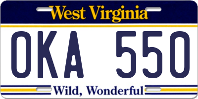 WV license plate OKA550