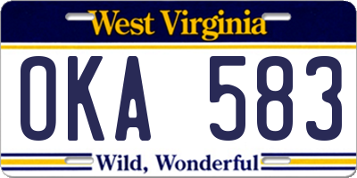 WV license plate OKA583