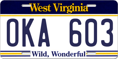 WV license plate OKA603