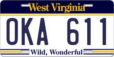 WV license plate OKA611
