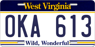 WV license plate OKA613