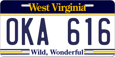 WV license plate OKA616