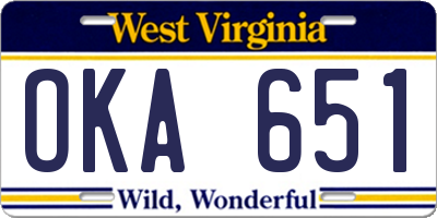 WV license plate OKA651