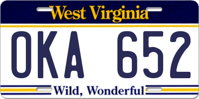 WV license plate OKA652