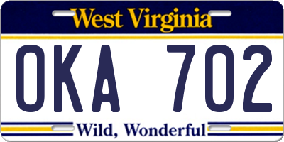 WV license plate OKA702