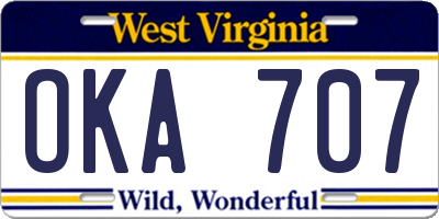 WV license plate OKA707