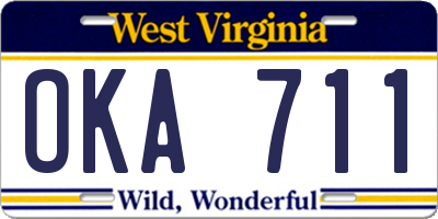 WV license plate OKA711