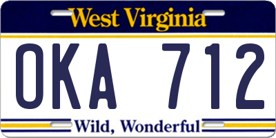 WV license plate OKA712