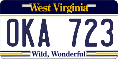 WV license plate OKA723