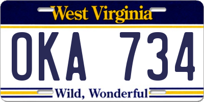 WV license plate OKA734