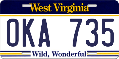 WV license plate OKA735