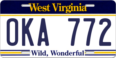 WV license plate OKA772
