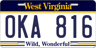 WV license plate OKA816