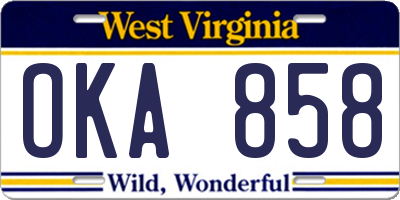 WV license plate OKA858