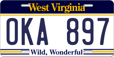 WV license plate OKA897