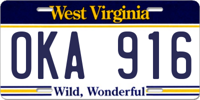 WV license plate OKA916