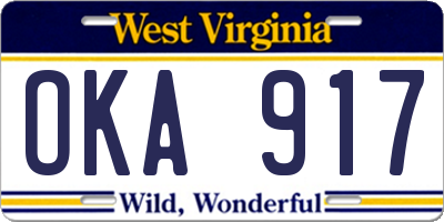 WV license plate OKA917