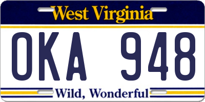 WV license plate OKA948