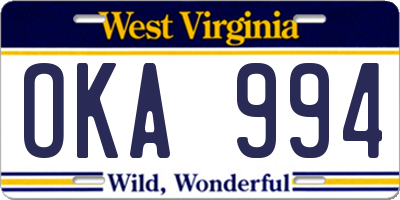 WV license plate OKA994