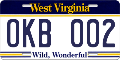 WV license plate OKB002