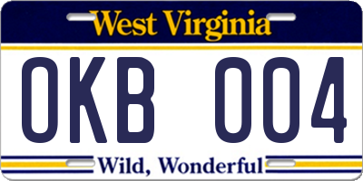 WV license plate OKB004