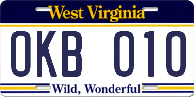 WV license plate OKB010