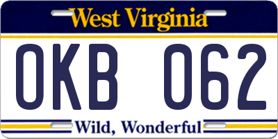 WV license plate OKB062