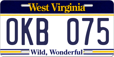 WV license plate OKB075