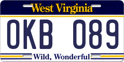 WV license plate OKB089