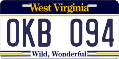 WV license plate OKB094