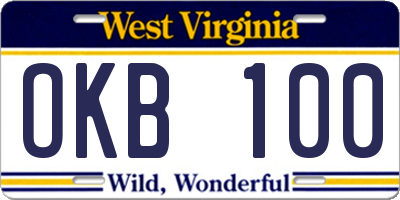 WV license plate OKB100