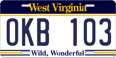 WV license plate OKB103