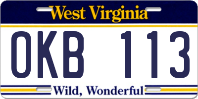 WV license plate OKB113