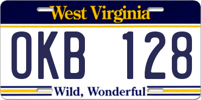 WV license plate OKB128