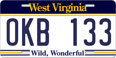 WV license plate OKB133