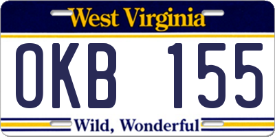 WV license plate OKB155