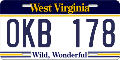WV license plate OKB178