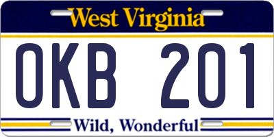 WV license plate OKB201