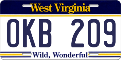 WV license plate OKB209
