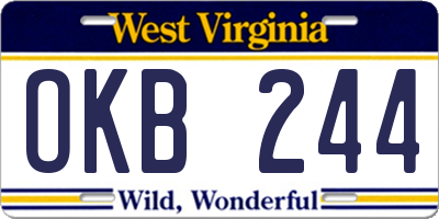 WV license plate OKB244