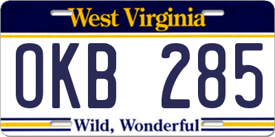 WV license plate OKB285