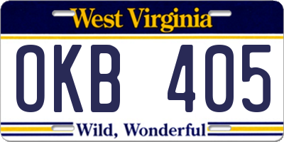 WV license plate OKB405
