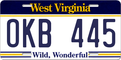 WV license plate OKB445