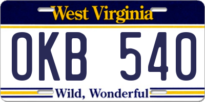 WV license plate OKB540