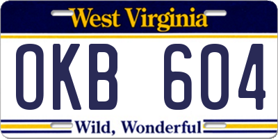 WV license plate OKB604