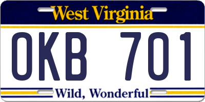 WV license plate OKB701