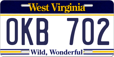 WV license plate OKB702