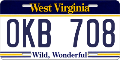 WV license plate OKB708
