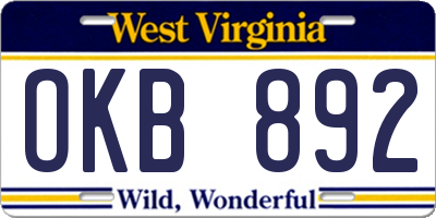 WV license plate OKB892