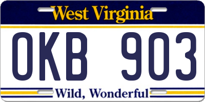 WV license plate OKB903